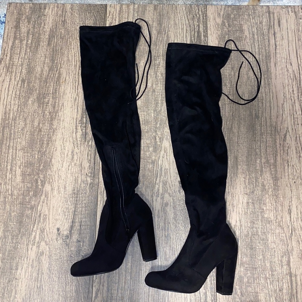 Black Knee High Heeled Boots